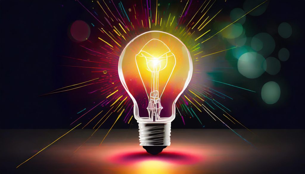 Firefly light bulb bursting with idea, dark theme 13262